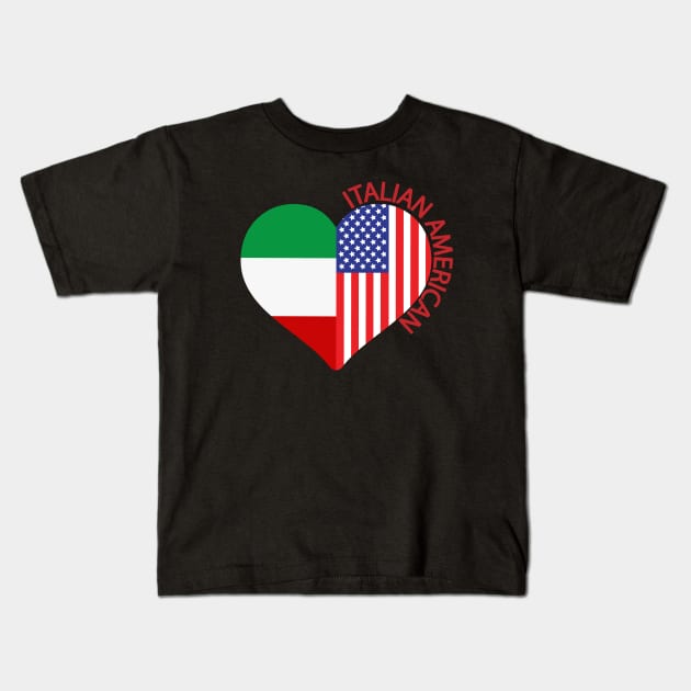 Italian American Italian Flag American Flag Heart Kids T-Shirt by Rosemarie Guieb Designs